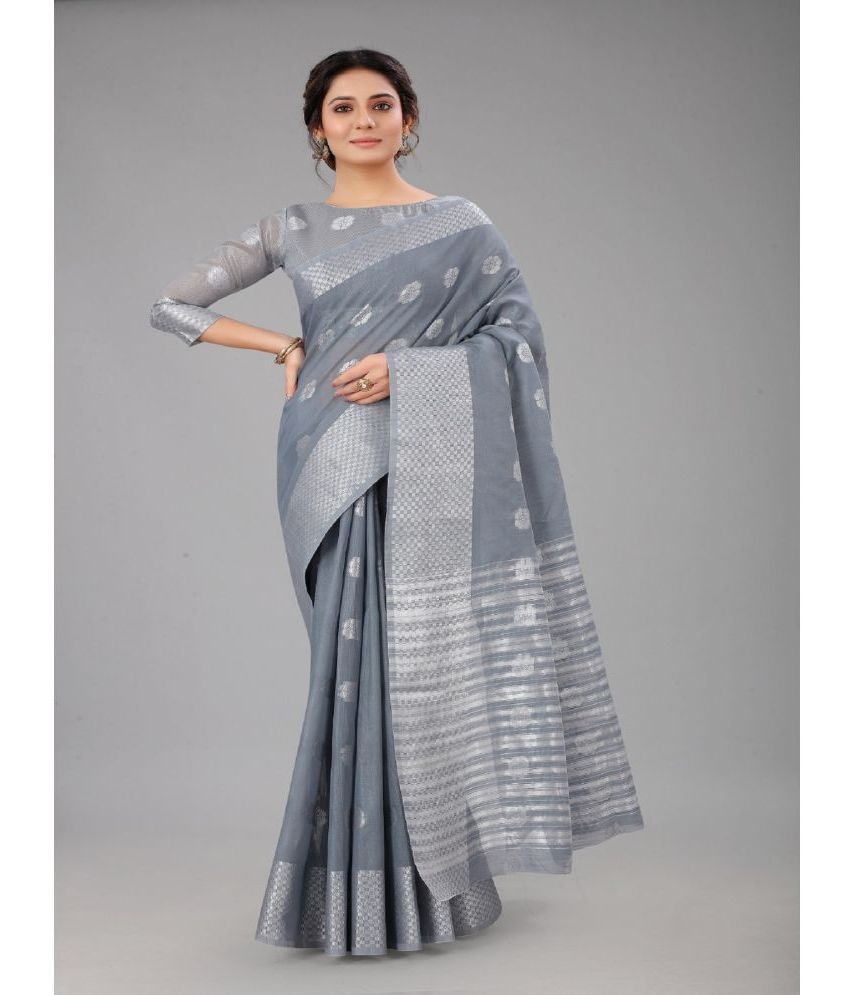     			Aika Cotton Silk Embellished Saree With Blouse Piece - Grey ( Pack of 1 )