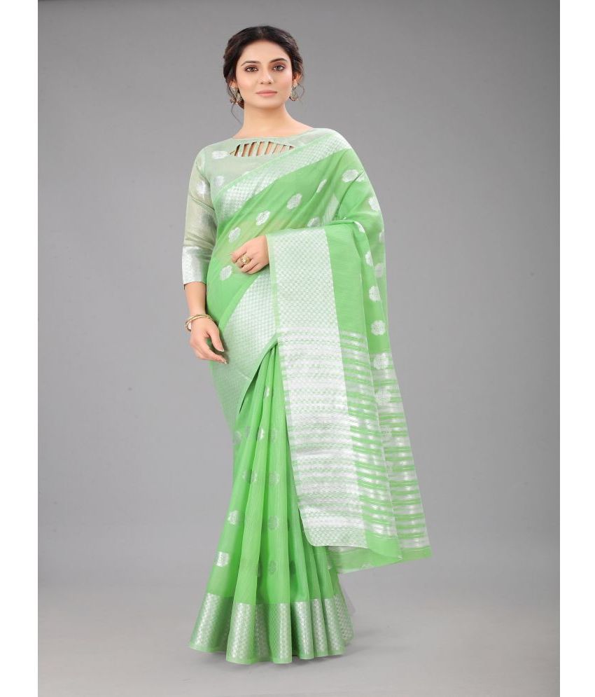     			Aika Cotton Silk Embroidered Saree With Blouse Piece - LightGreen ( Pack of 1 )