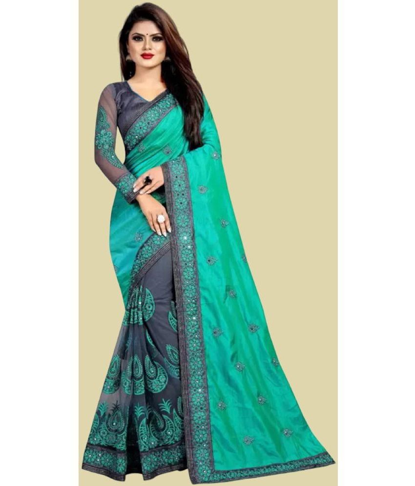     			Aika Silk Blend Embellished Saree With Blouse Piece - Green ( Pack of 1 )