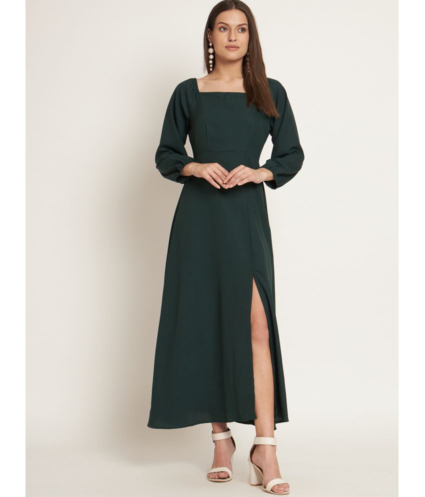     			Curvydrobe Crepe Solid Ankle Length Women's Side Slit Dress - Green ( Pack of 1 )