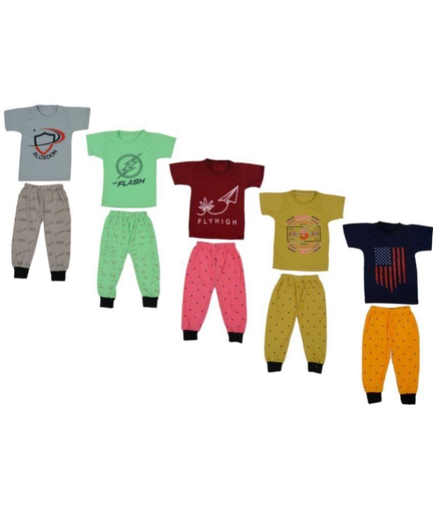     			DIAMOND EXPORTER Multicolor Cotton Blend Baby Boy T-Shirt & Pyjama Set ( Pack of 5 )