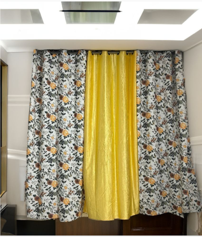     			Finesse Decor Floral Room Darkening Eyelet Curtain 9 ft ( Pack of 3 ) - Yellow