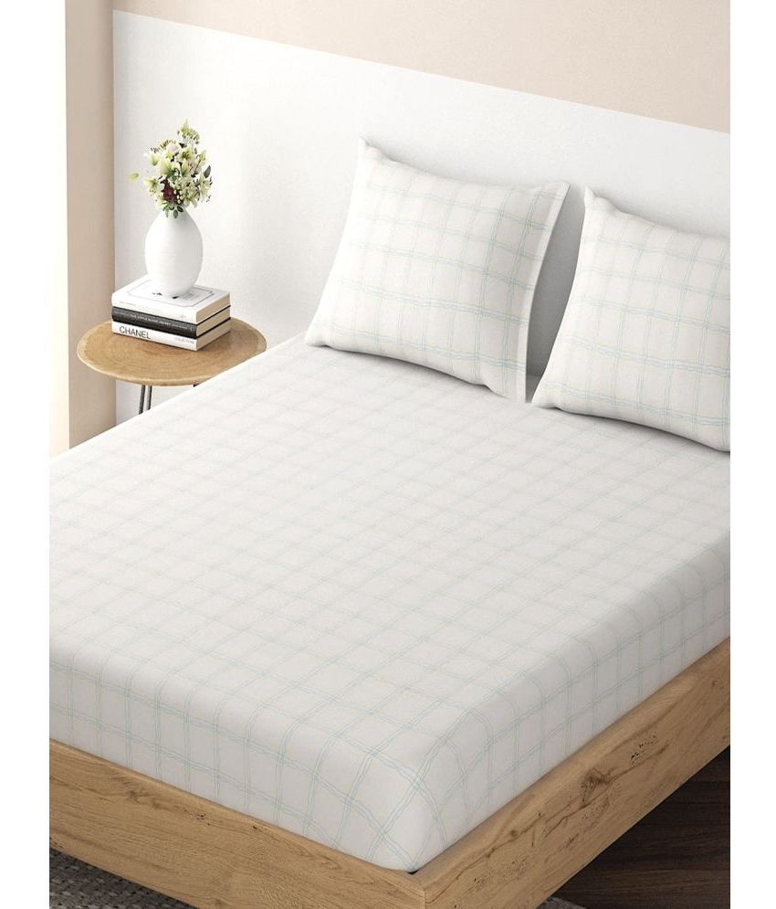     			HOKIPO Microfibre Big Checks Fitted Fitted bedsheet with 1 Pillow cover ( Single Bed ) - White