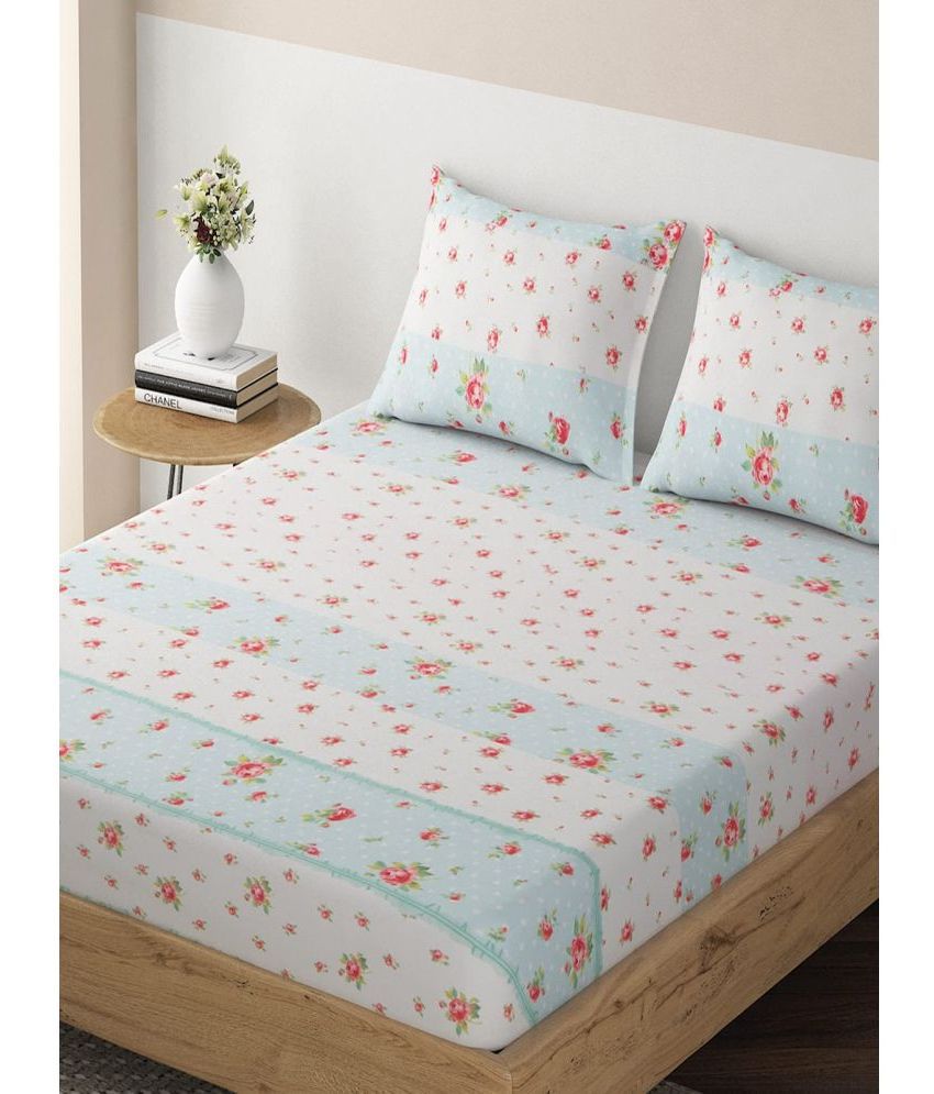     			HOKIPO Microfibre Floral Fitted Fitted bedsheet with 1 Pillow cover ( Single Bed ) - Blue