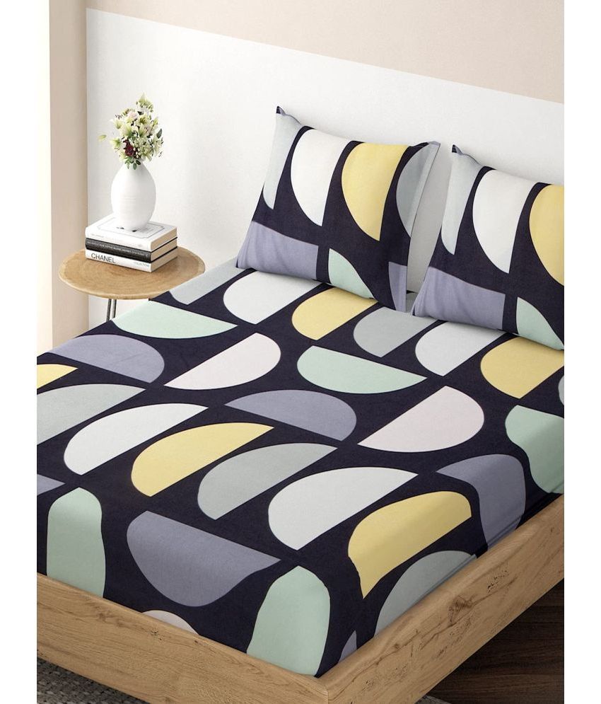     			HOKIPO Microfibre Geometric Fitted Fitted bedsheet with 1 Pillow cover ( Single Bed ) - Multi