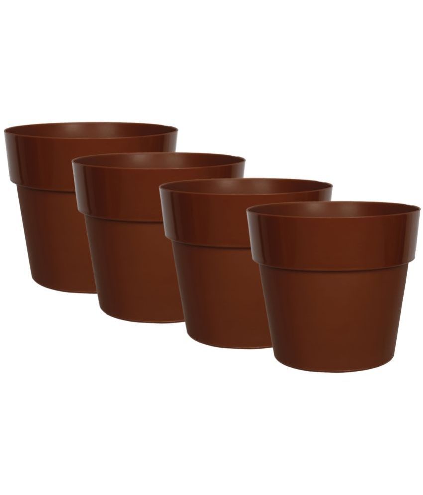     			HOMETALES Brown Color Plastic Pots & Planters for Gardening, Indoor & Outdoor ( Pack of 4 ) - 18cm (Length)