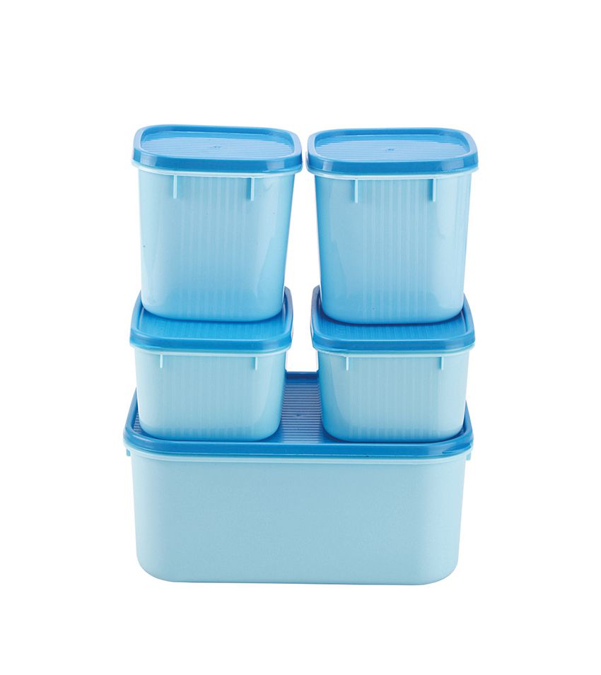     			HOMETALES Plastic Multi-Purpose Food Container, 600ml X 2U, 500ml X 2U, 1800ml X 1U, Light Blue, (5U)