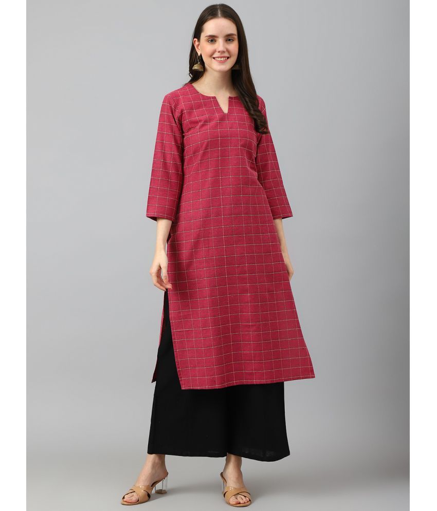     			Hritika Cotton Blend Checks Straight Women's Kurti - Magenta ( Pack of 1 )