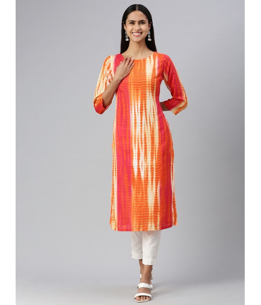     			Hritika Rayon Printed Straight Women's Kurti - Orange ( Pack of 1 )