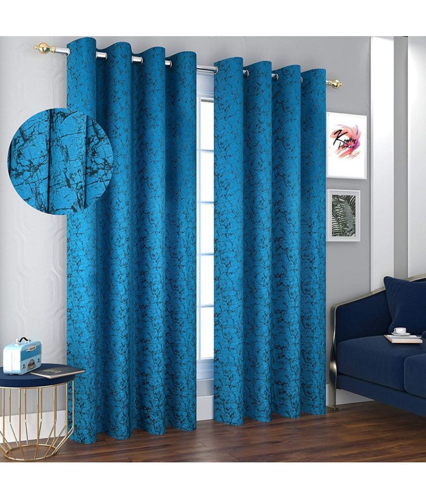     			Kraftiq Homes Abstract Blackout Eyelet Curtain 5 ft ( Pack of 2 ) - Blue