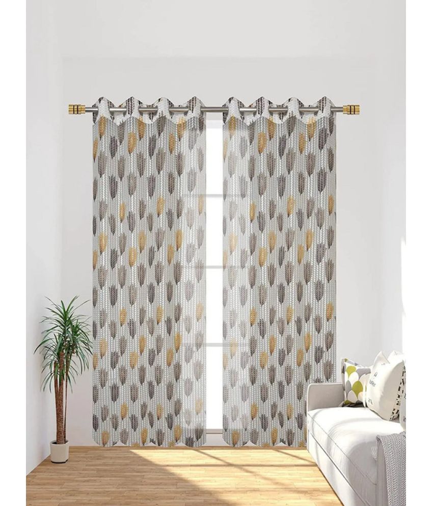    			Kraftiq Homes Floral Transparent Eyelet Curtain 5 ft ( Pack of 2 ) - Brown