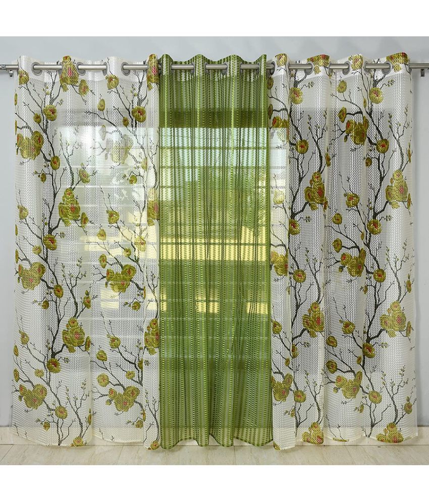     			Kraftiq Homes Floral Transparent Eyelet Curtain 5 ft ( Pack of 3 ) - Green