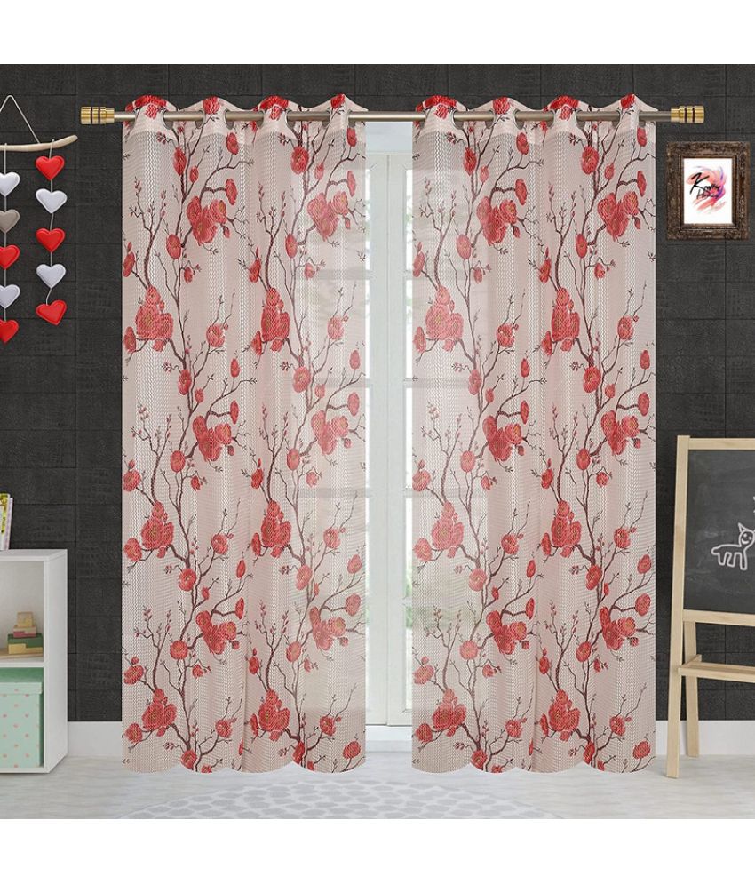     			Kraftiq Homes Floral Transparent Eyelet Curtain 5 ft ( Pack of 2 ) - Red
