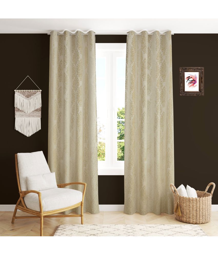     			Kraftiq Homes Geometric Blackout Eyelet Curtain 9 ft ( Pack of 2 ) - Beige