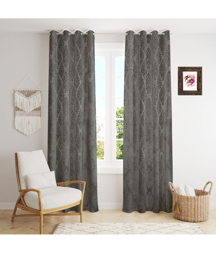     			Kraftiq Homes Geometric Blackout Eyelet Curtain 5 ft ( Pack of 2 ) - Light Grey