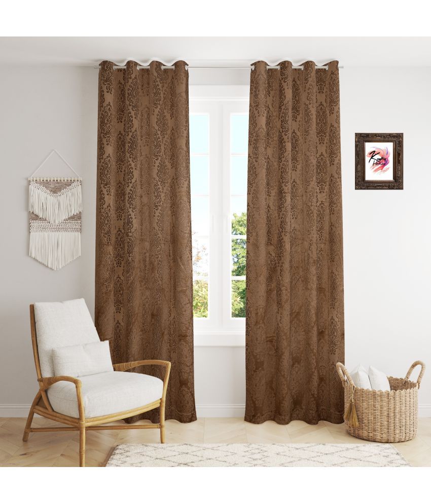     			Kraftiq Homes Geometric Blackout Eyelet Curtain 5 ft ( Pack of 2 ) - Brown