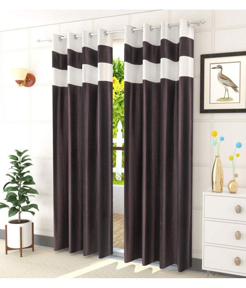     			Kraftiq Homes Graphic Semi-Transparent Eyelet Curtain 9 ft ( Pack of 2 ) - Brown