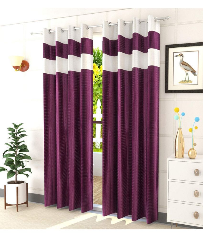     			Kraftiq Homes Graphic Semi-Transparent Eyelet Curtain 5 ft ( Pack of 2 ) - Maroon