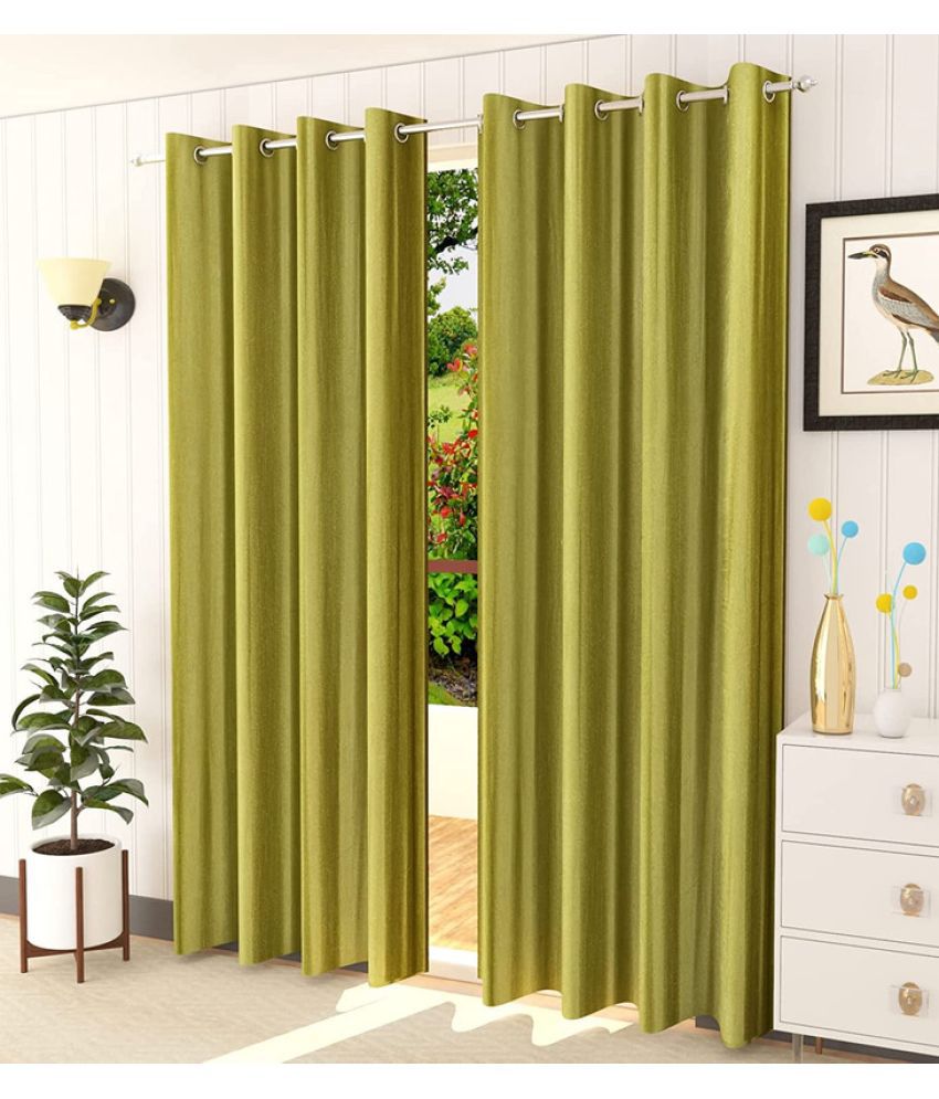     			Kraftiq Homes Solid Semi-Transparent Eyelet Curtain 5 ft ( Pack of 2 ) - Green