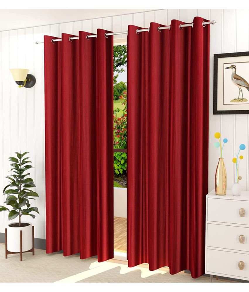     			Kraftiq Homes Solid Semi-Transparent Eyelet Curtain 5 ft ( Pack of 2 ) - Maroon