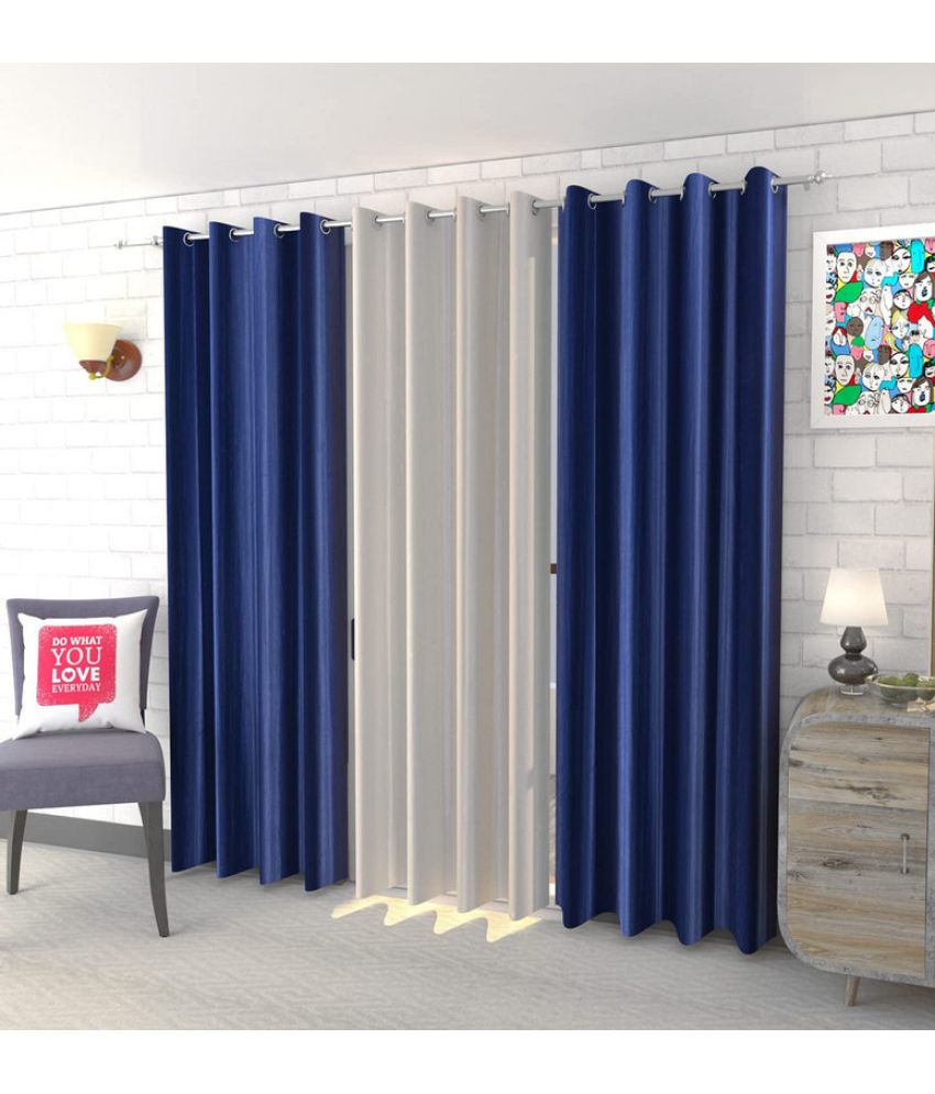     			Kraftiq Homes Solid Semi-Transparent Eyelet Curtain 5 ft ( Pack of 3 ) - Blue