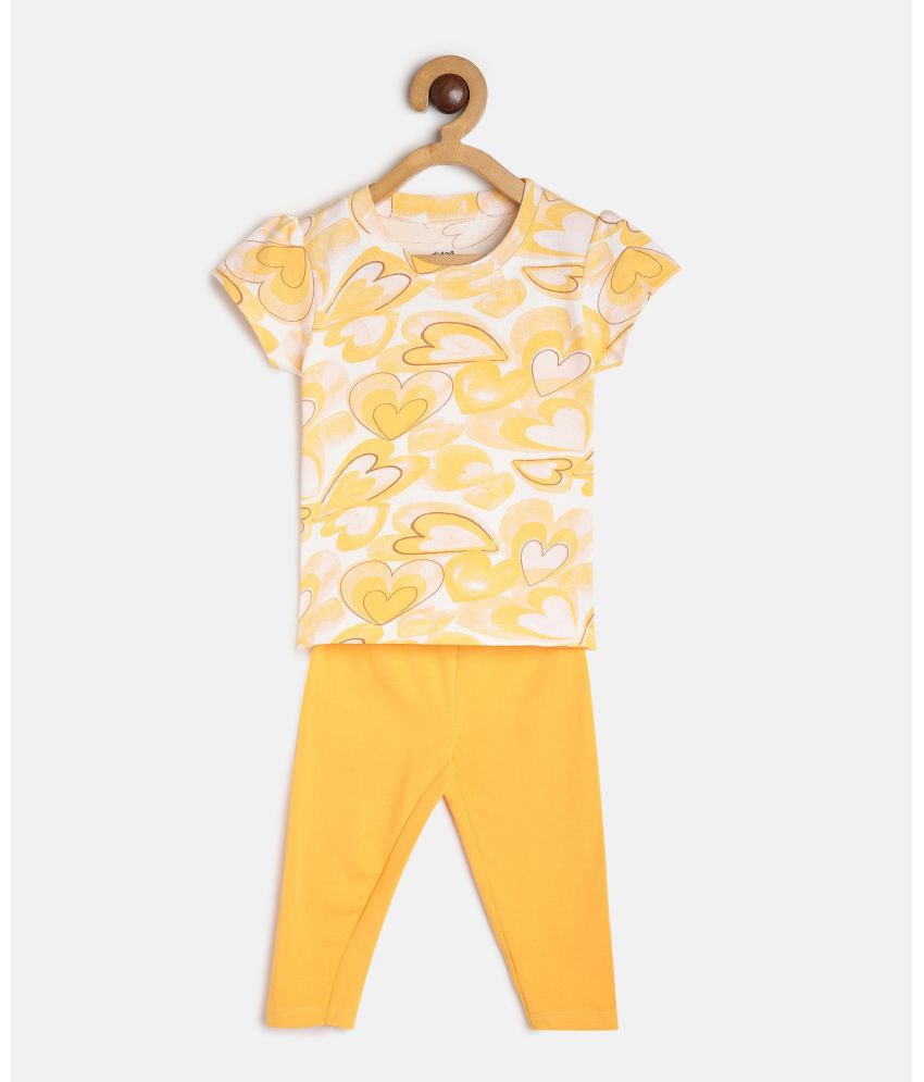     			MINI KLUB Yellow Cotton Baby Girl Top & Trouser ( Pack of 1 )