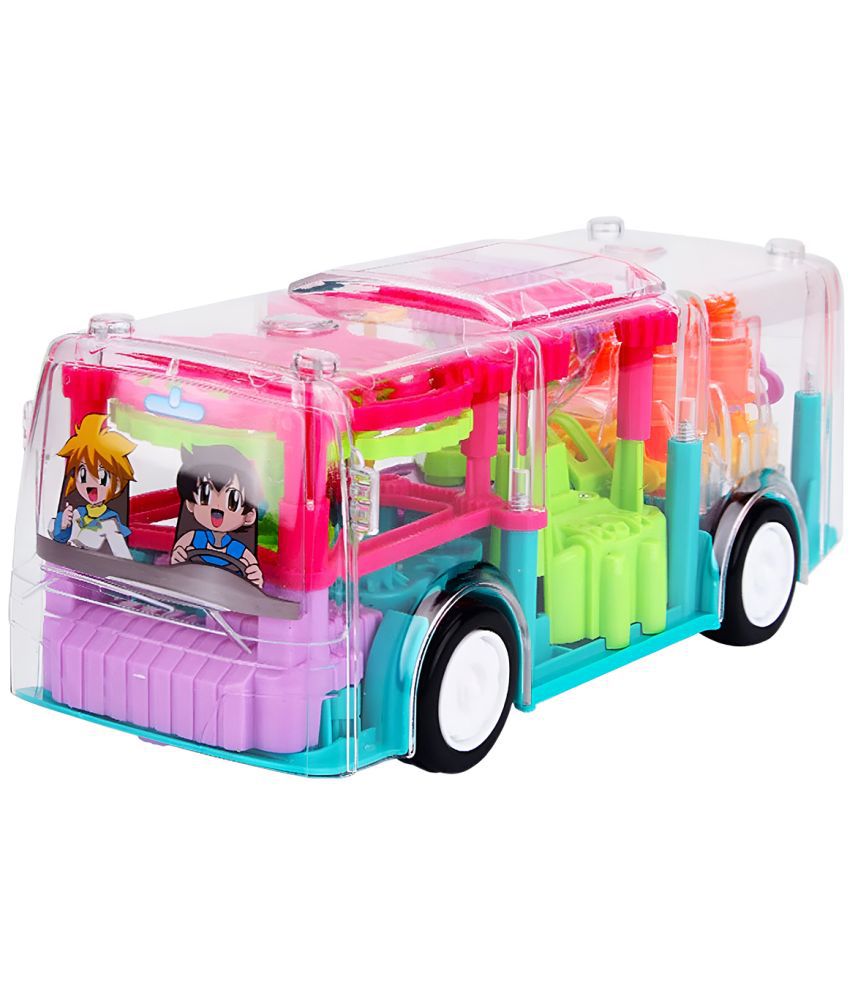     			RAINBOW  RIDERS  Creations Concept Musical Transports Bus Toy for Girls & Boys Age 2.3,4,5,6 years Bus Toy with 3D &  360 Rotation, Gear Transparent Bus Toy with Light & Sound for Boys & Girls, Multicolour Plastic Battery Operated Toy