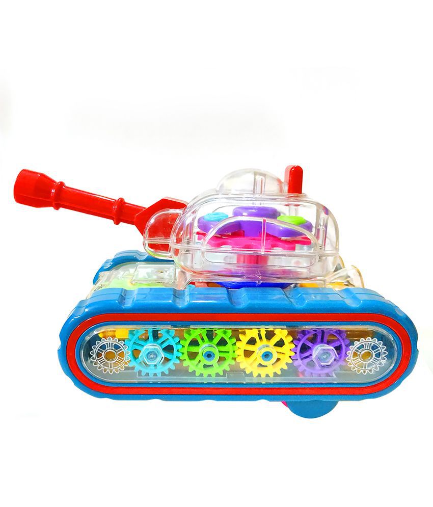     			RAINBOW RIDERS Gear Toys Kids Transparent Army Gear Tank Musical Sound Toy with Led Lights 360 Degree Rotation Bump and Go Toys for Boys &Girls (Gear Army Tank) Age 2, 3, 4, 5, 6, 7, 8 Multicolour Plastic Musical Battery Operated Toy