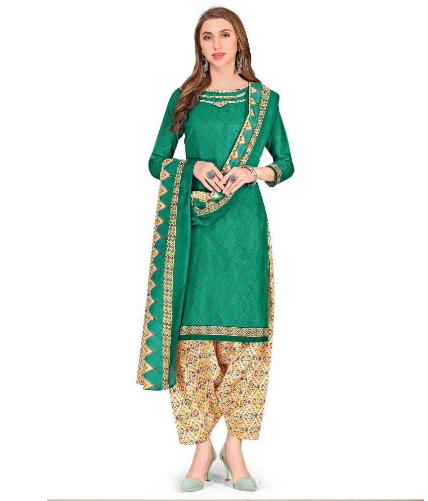     			WOW ETHNIC Unstitched Cotton Printed Dress Material - Green ( Pack of 1 )