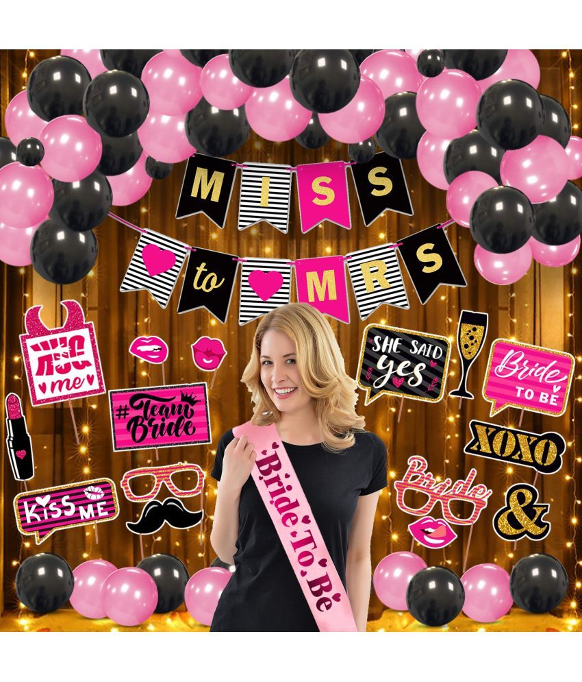     			Zyozi Bachelorette Party Decorations Set | Bridal Shower Decor & Bachelorette Decorations Kit - Miss To Mrs Banner, Photo Booth, Balloons with Rice Light & Sash (Pack Of 43)