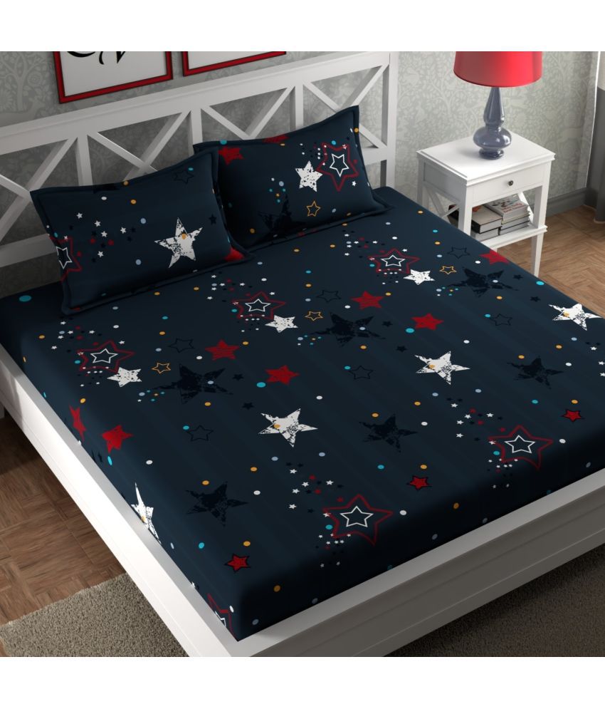     			chhavi india Poly Cotton Graphic King Size Bedsheet With 2 Pillow Covers - Navy