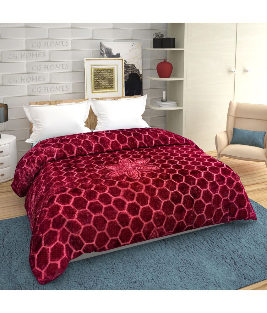     			CG HOMES Mink Floral Double Blanket ( 200 cm x 205 cm ) Pack of 1 - Red