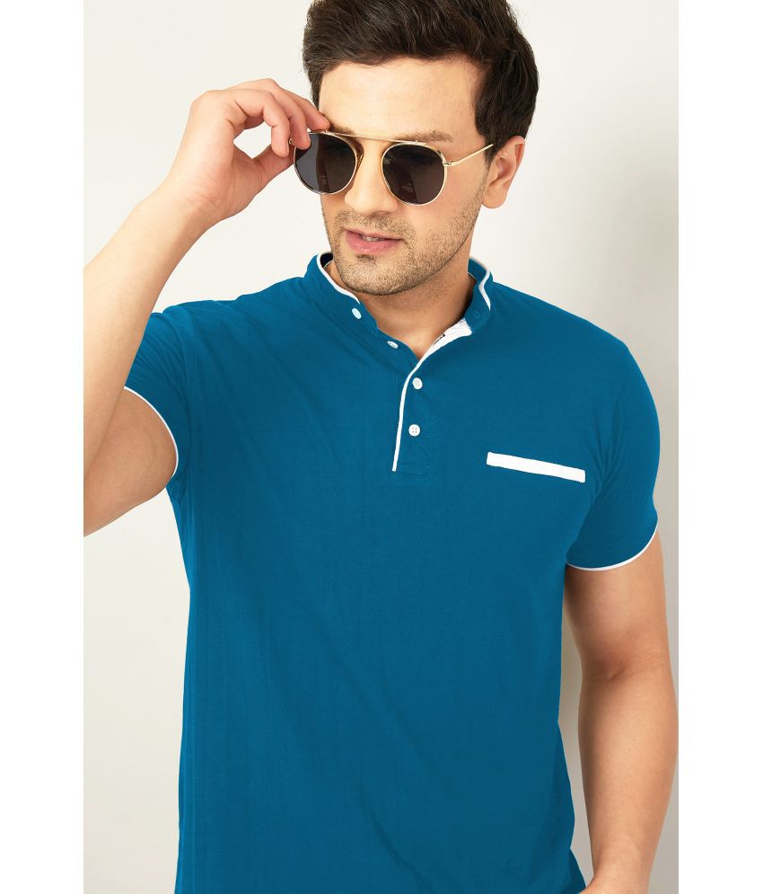     			GESPO Cotton Blend Regular Fit Solid Half Sleeves Men's T-Shirt - Teal Blue ( Pack of 1 )