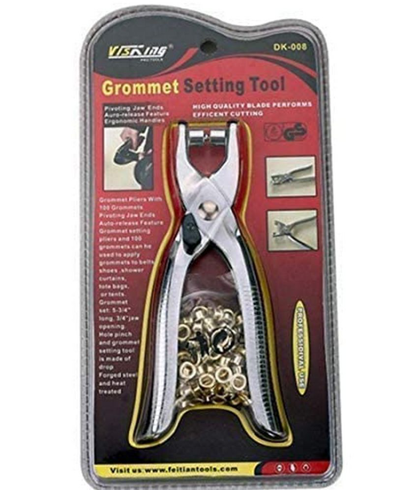     			Grommet Setting Tool Leather Hole Punch Pliers Grommets Kit with 100 Grommets Metal Eyelets in Silver for Clothing and Accessories, Tarps and Covers, Curtains and Drapes etc.