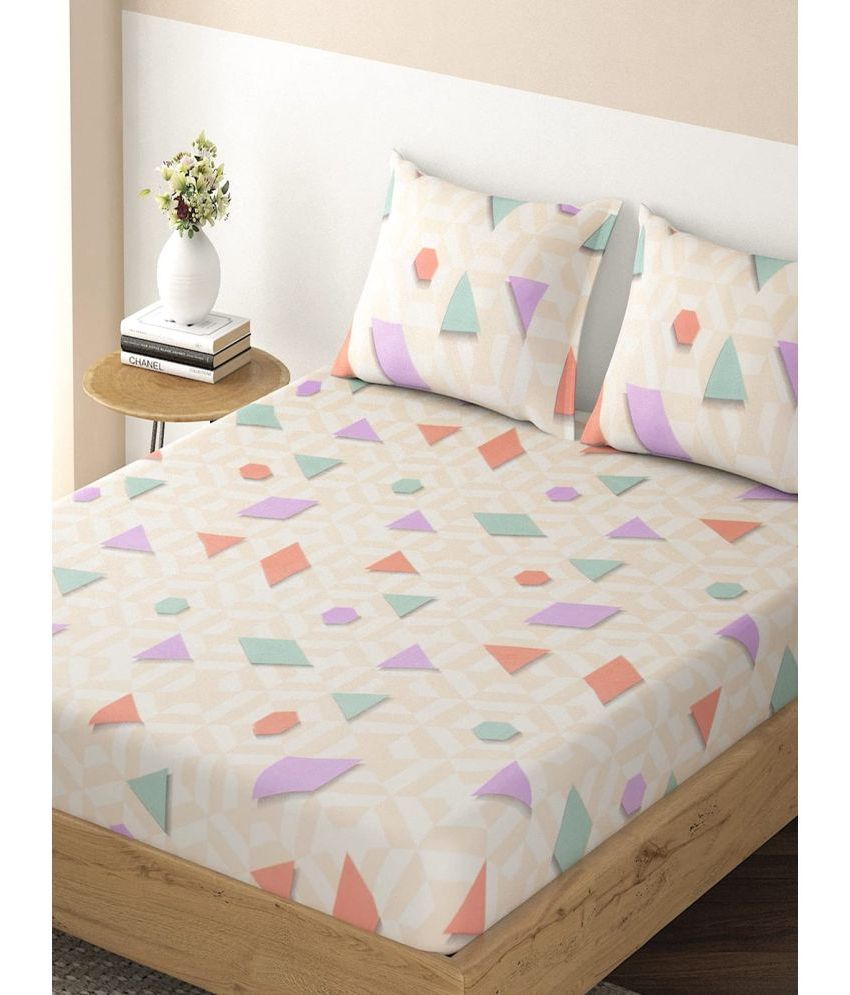     			HOKIPO Microfibre Geometric Fitted Fitted bedsheet with 2 Pillow Covers ( Single Bed ) - Beige
