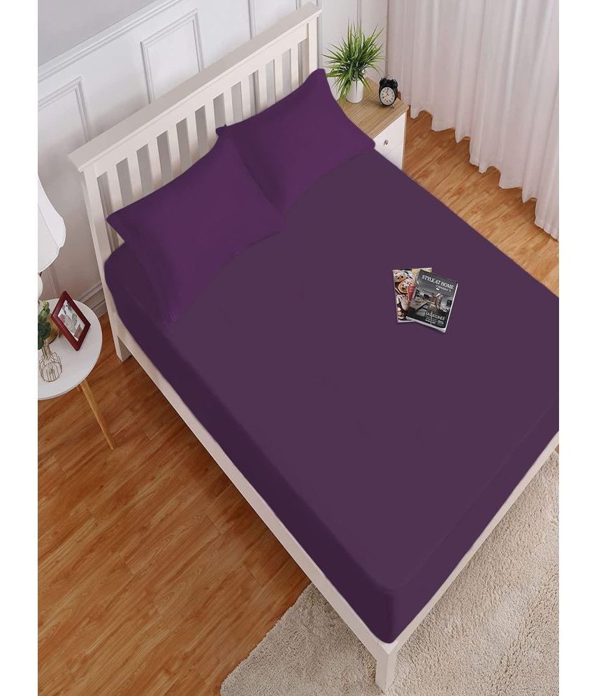     			HOKIPO Microfibre Solid Fitted Fitted bedsheet with 2 Pillow Covers ( King Size ) - Purple