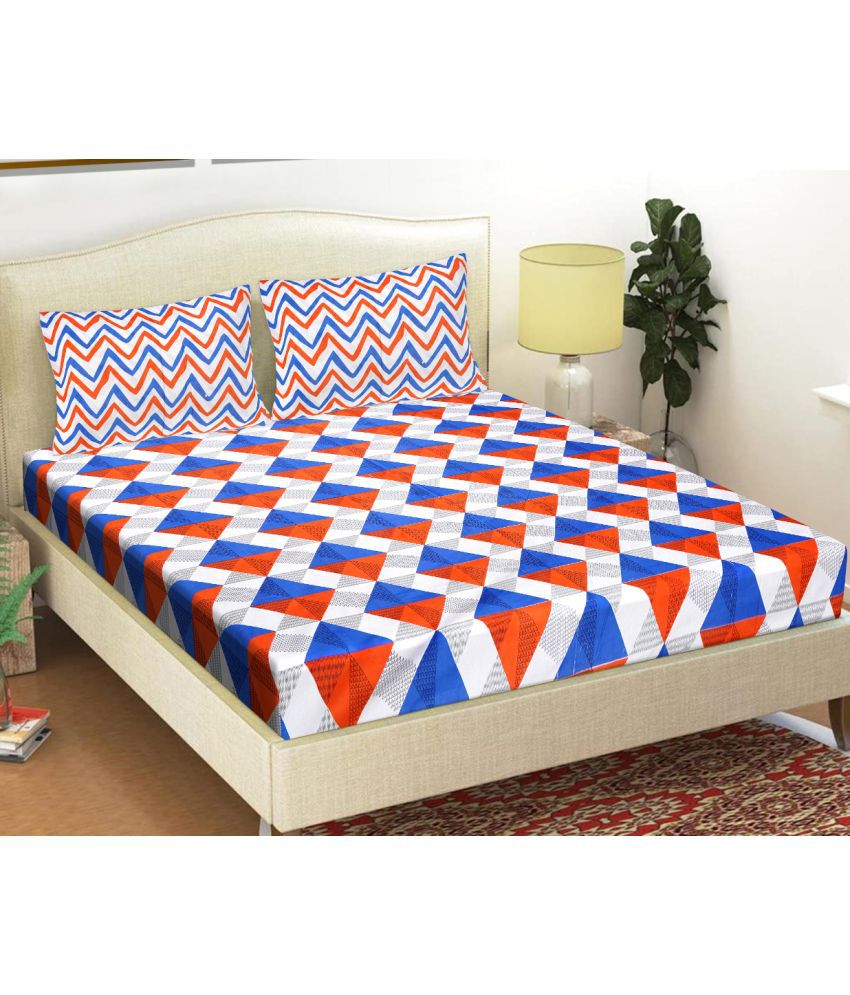     			FrionKandy Living Cotton Geometric Double Bedsheet with 2 Pillow Covers - Multicolor