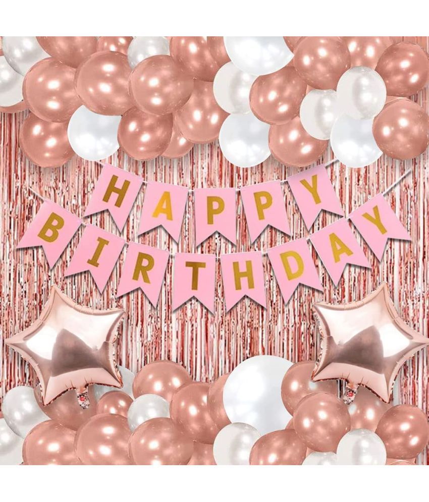     			Happy Birthday Banner Decoration Kit - Set of 48 Pcs | Birthday Decoration Items | Birthday Balloons for Decoration | Decorative Items for Birthday (ROSE GOLD-WHITE)