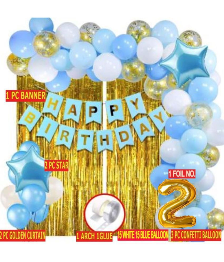     			KR Solid 2nd Happy Birthday Decoration Kit Combo - 41pcs Birthday Banner Golden Foil Curtain Metallic Confetti Balloons With Glue Dot & Arch 2 no. Gold Foil Balloon