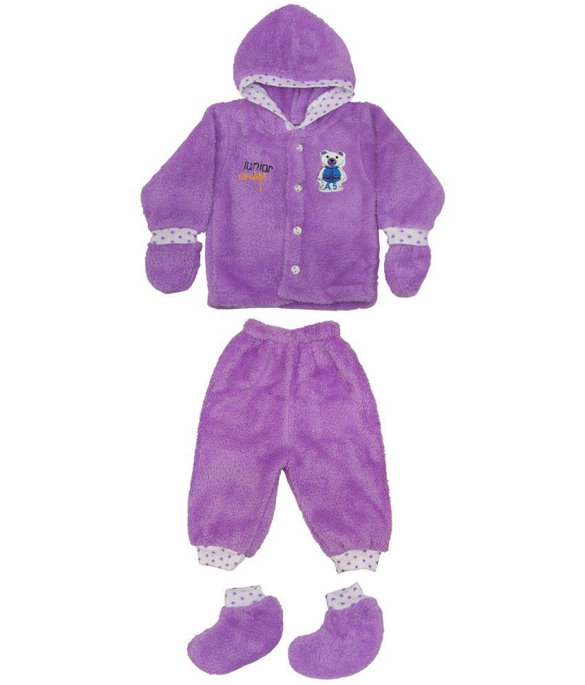    			Little ones Purple Cotton Blend Unisex Sweatshirt & Jogger Set ( Pack of 1 )