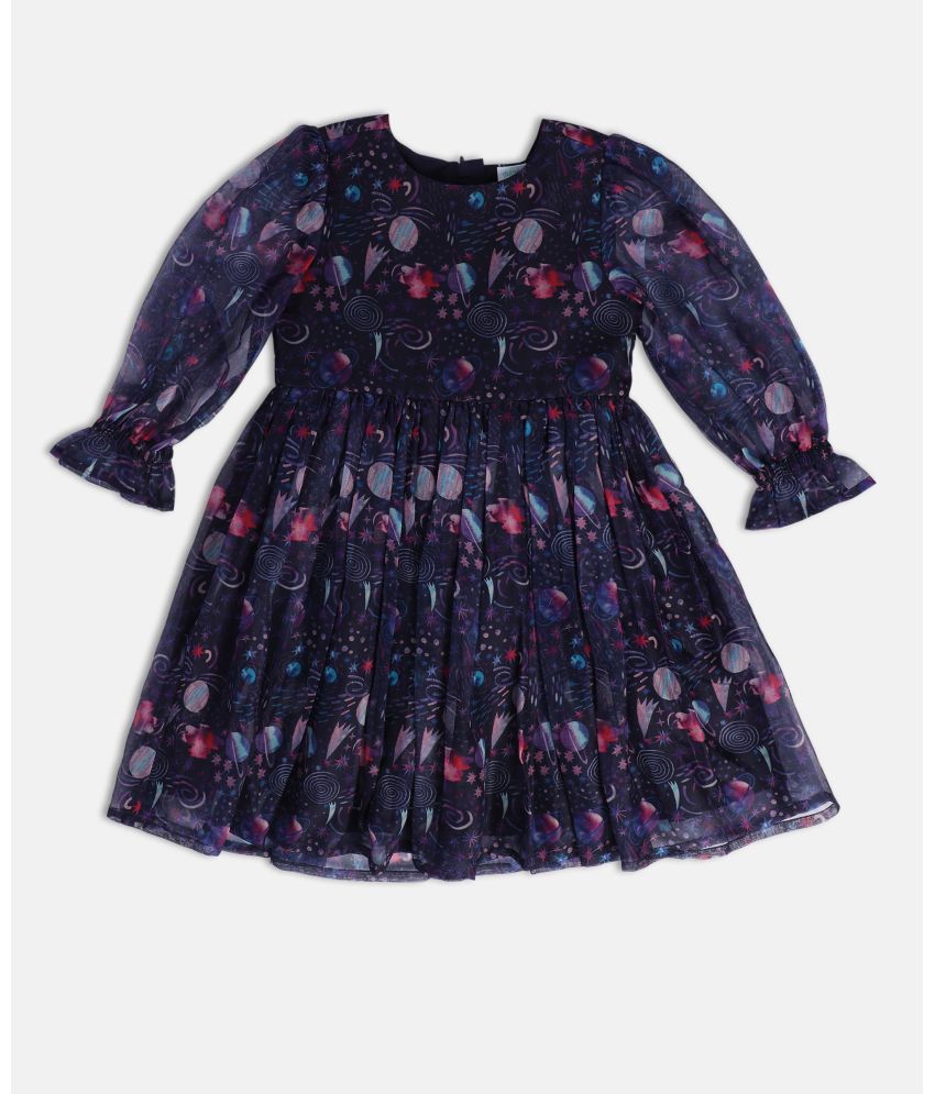    			MINI KLUB Navy Blue Cotton Girls Fit And Flare Dress ( Pack of 1 )