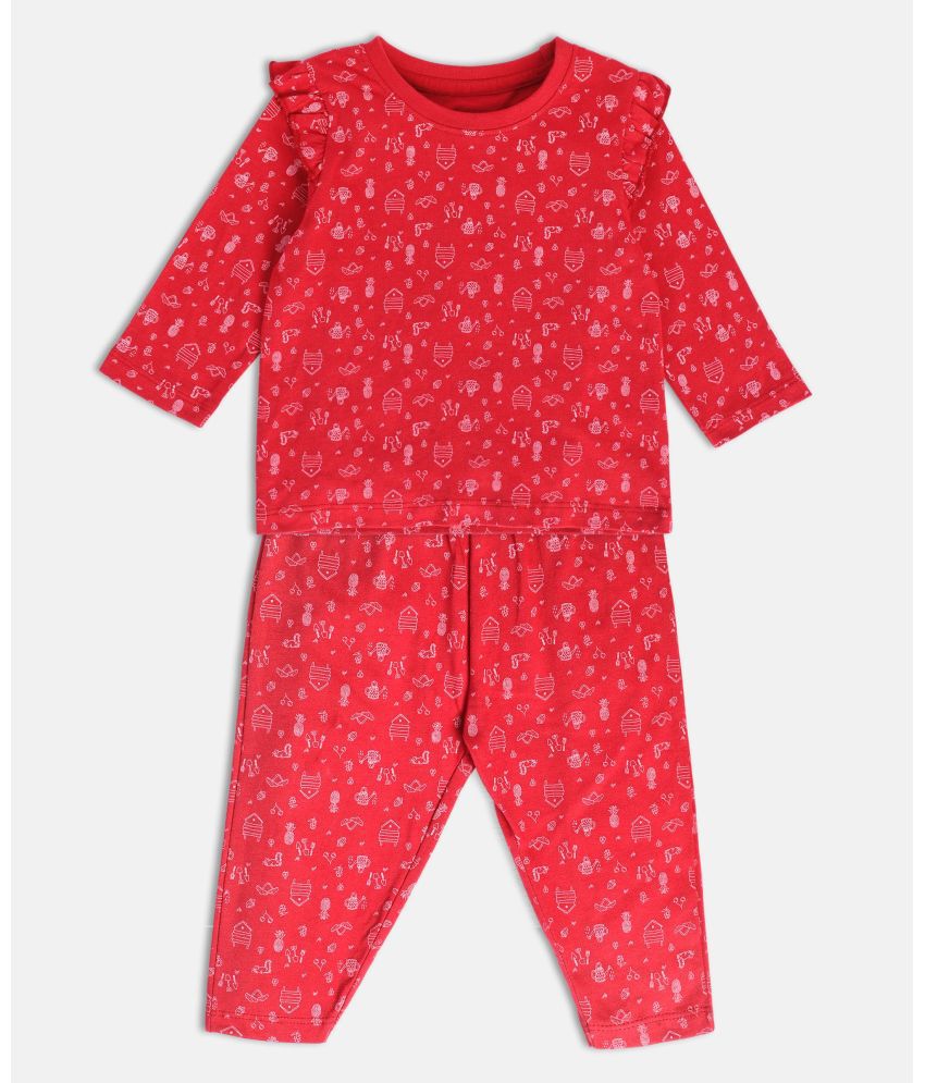     			MINI KLUB Red Cotton Baby Girl Top & Trouser ( Pack of 1 )