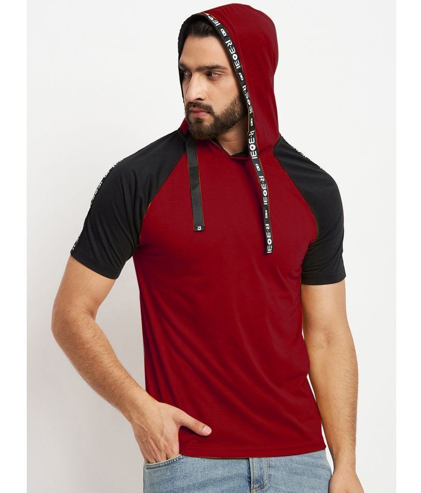     			RELANE Cotton Blend Regular Fit Colorblock Half Sleeves Men's T-Shirt - Maroon ( Pack of 1 )