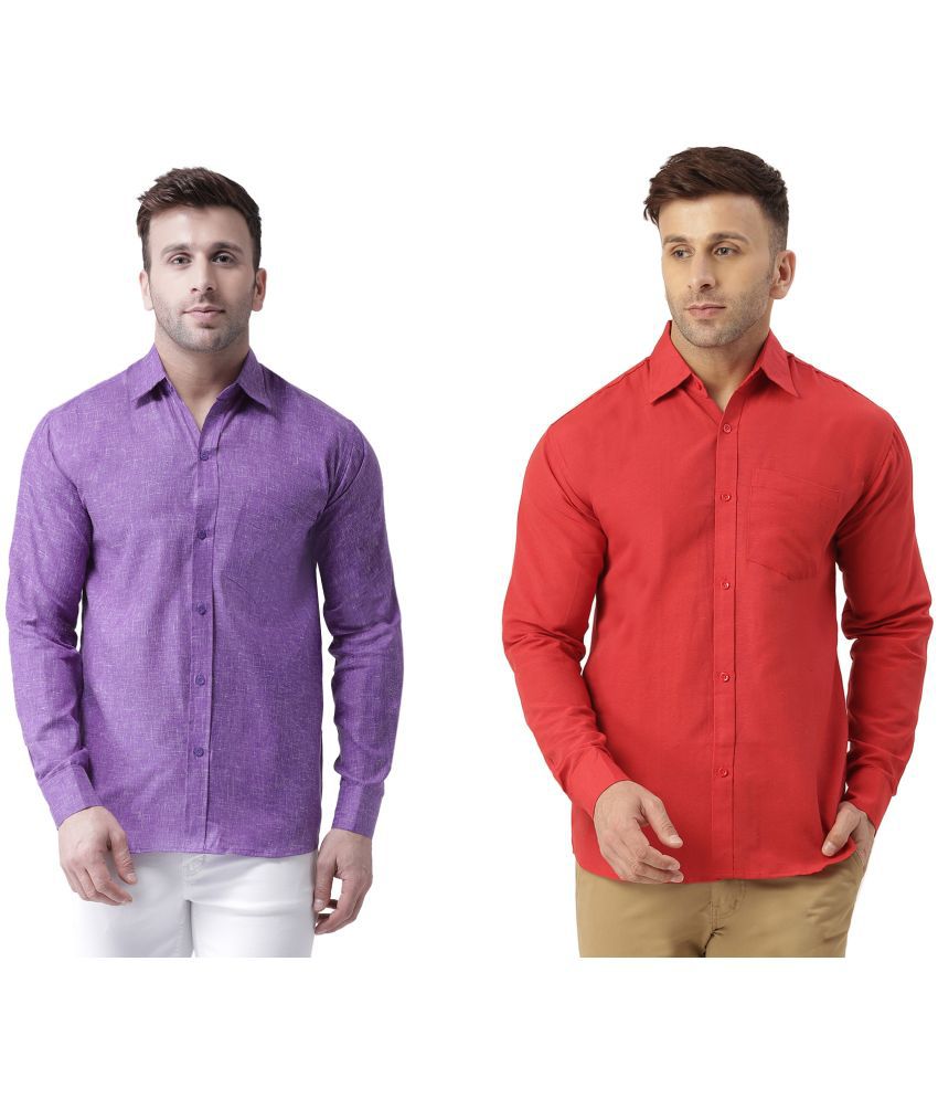     			RIAG 100% Cotton Regular Fit Self Design Full Sleeves Men's Casual Shirt - Red ( Pack of 2 )