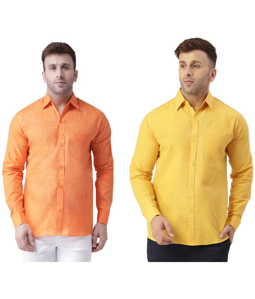     			RIAG 100% Cotton Regular Fit Self Design Full Sleeves Men's Casual Shirt - Mustard ( Pack of 2 )