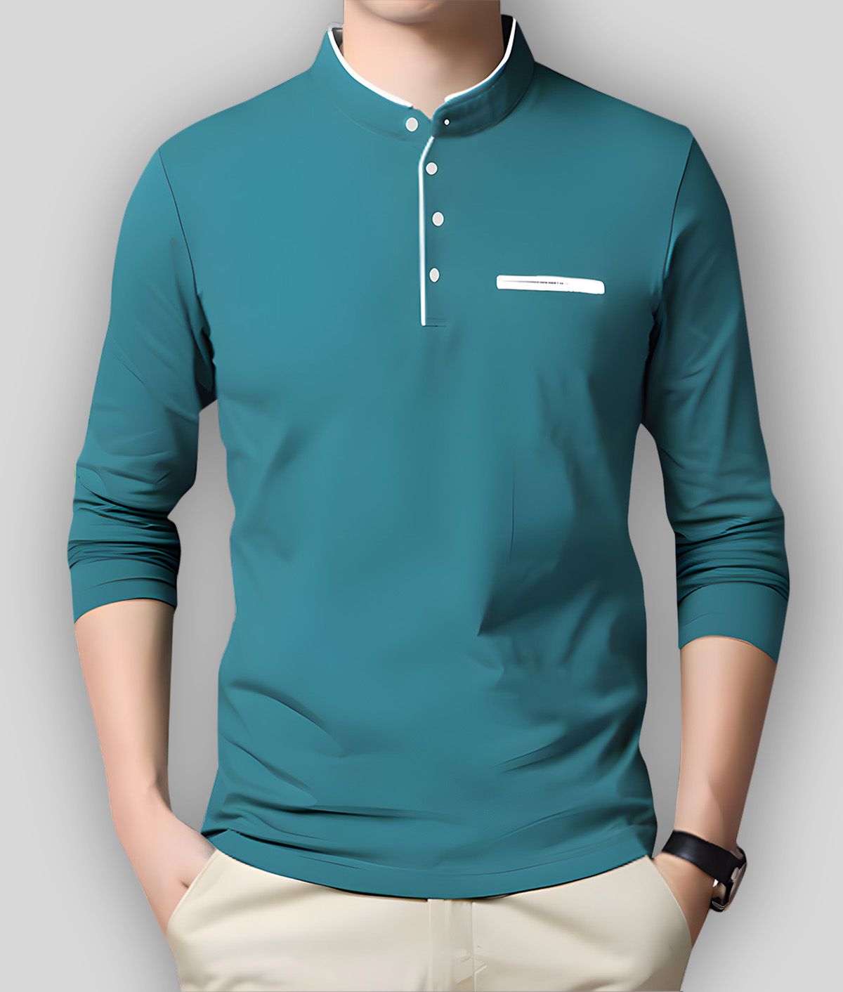    			AUSK Cotton Blend Regular Fit Solid Full Sleeves Men's T-Shirt - Teal Blue ( Pack of 1 )