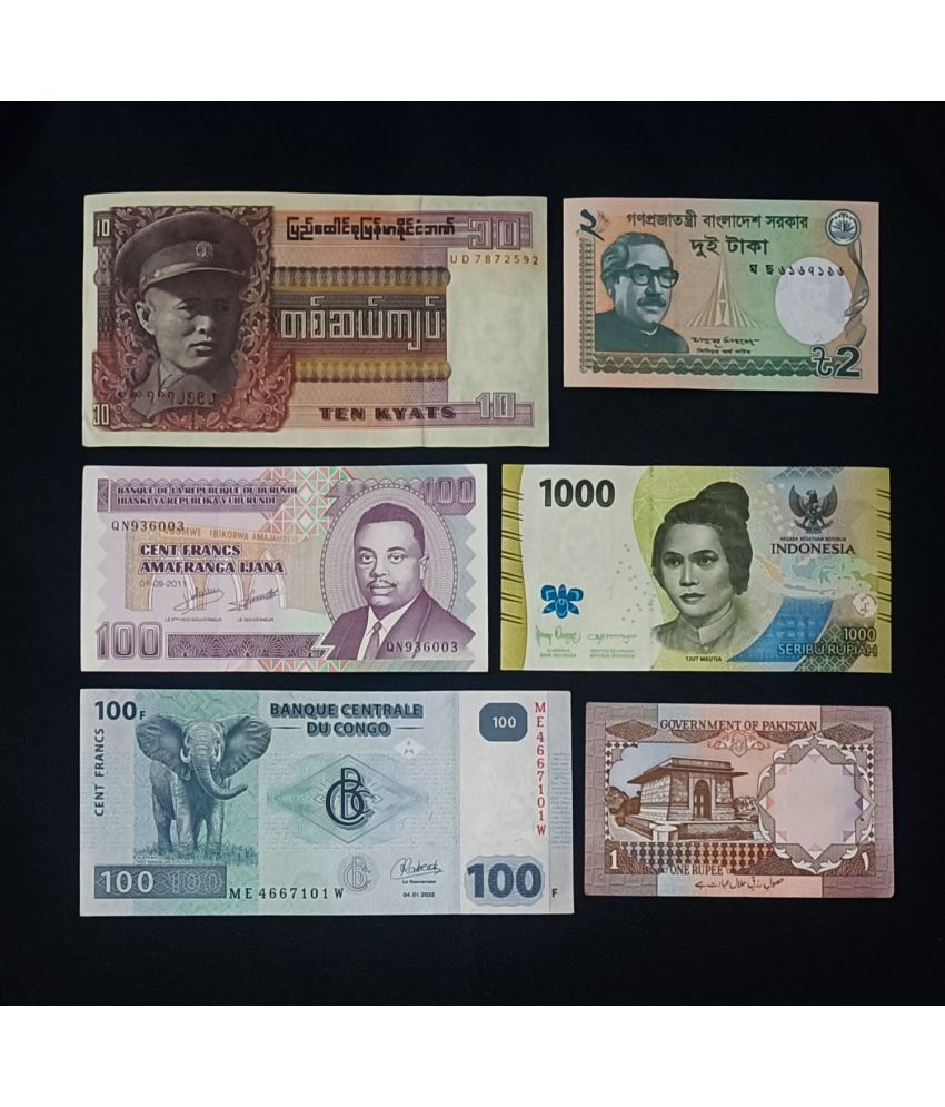     			WORLD SIX DIFFERENT COUNTRY NOTE SET INCLUDING RARE ISSUES IN TOP UNC GRADE