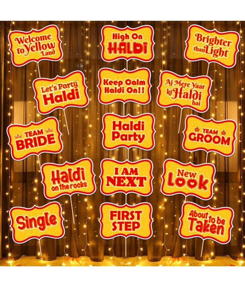     			Zyozi Haldi Props for Bride and Family, Bride to Be Props for Wedding - Haldi Photo Booth Props & Rice Light (Pack of 16)
