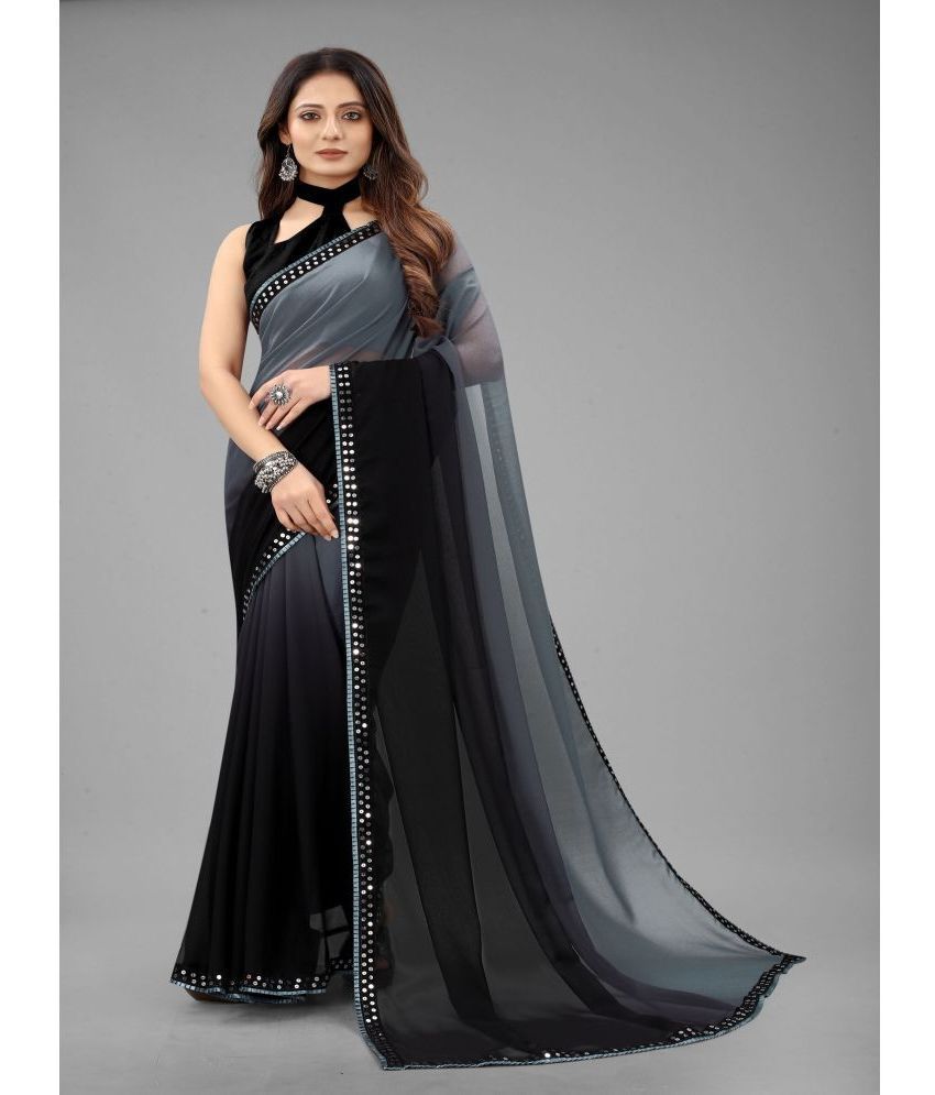     			Apnisha Georgette Dyed Saree With Blouse Piece - Grey ( Pack of 1 )