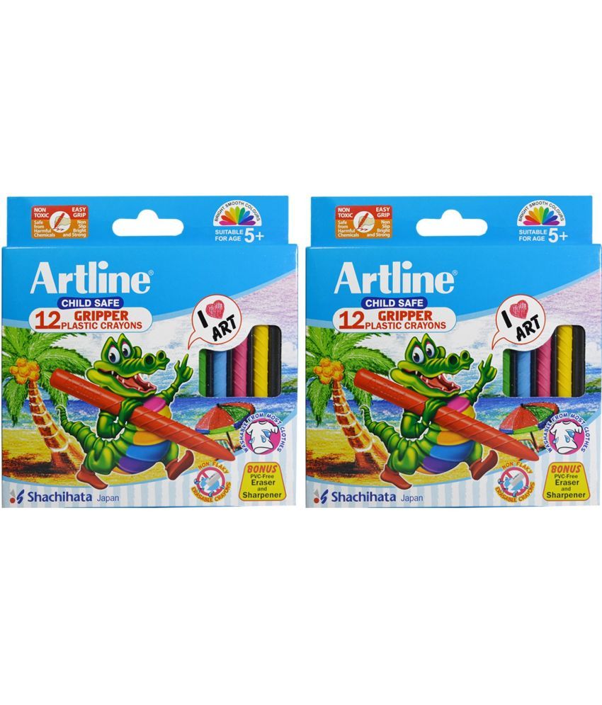     			Artline Gripped Non Toxic 12 Shades Plastic Crayons (Set of 2, Multicolor)